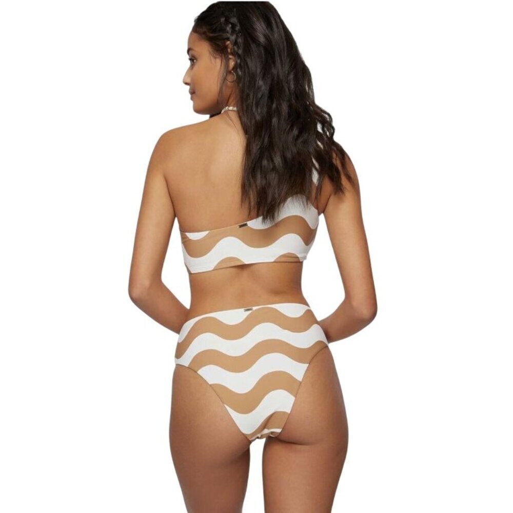 ONeill Blue Wavy Stripe One-Shoulder Bikini Top Sustainable Swimwear Size Med - Picture 2 of 4